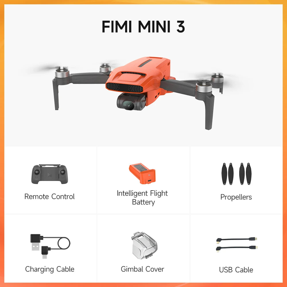 FIMI MINI 3-Nouveau Drone 4K 60fps, 9km d'Autonomie, Cardan 3 Axes, 249g, Design Ultraléger, AI, Vidéo Super Nuit, Suivi Intelligent, Mini Pro