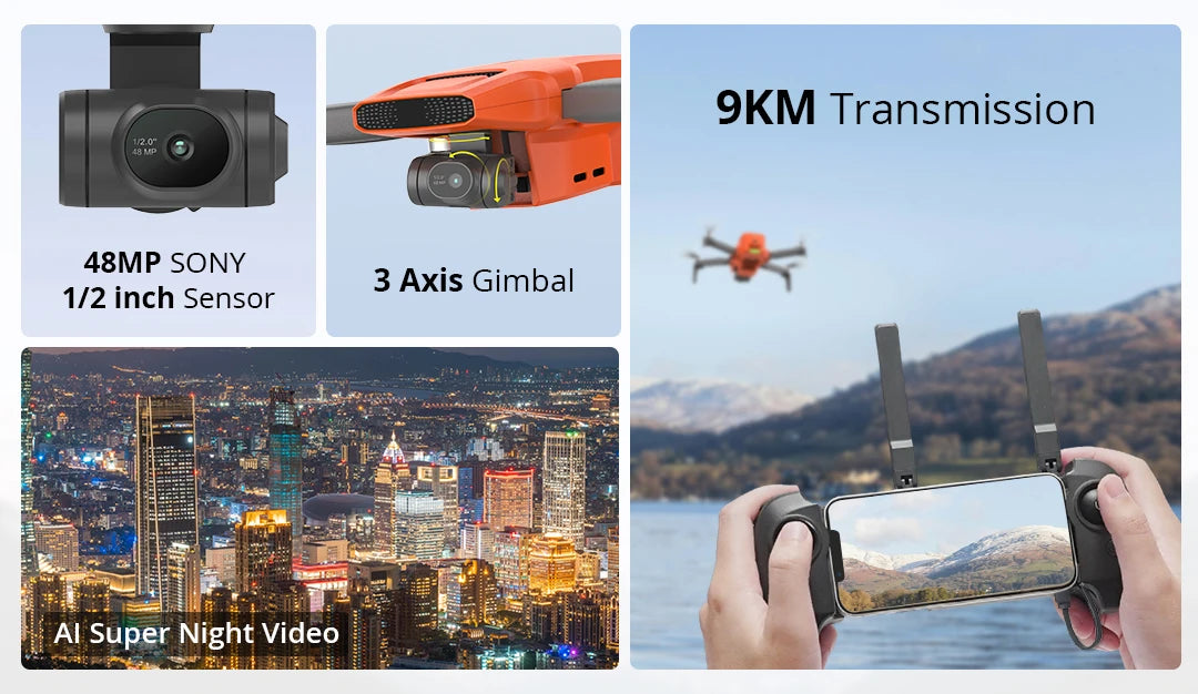 FIMI MINI 3-Nouveau Drone 4K 60fps, 9km d'Autonomie, Cardan 3 Axes, 249g, Design Ultraléger, AI, Vidéo Super Nuit, Suivi Intelligent, Mini Pro