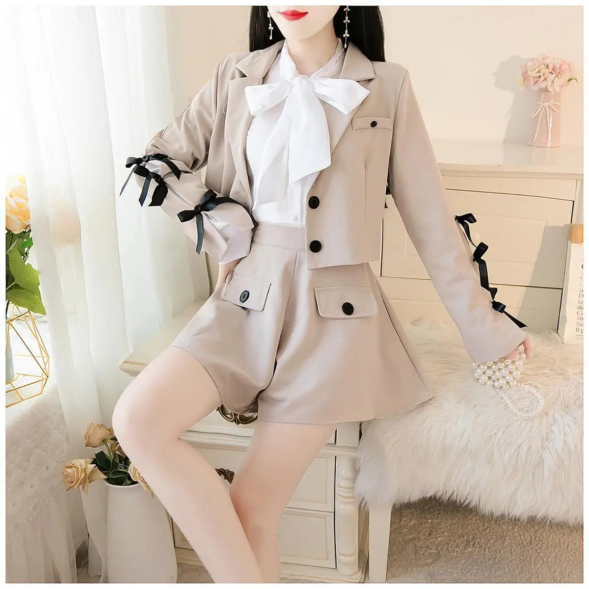 2025 autumn new Korean style small fragrance trend fashion lady small suit small suit jacket + short skirt three-piece female