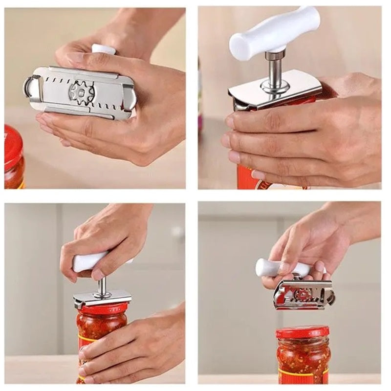 Can Opener Tools Cap Lid Easy Gadget Manual Can Jar Opener Adjustable Stainless Steel Lids off Bottle Twist 1-3.7 Inches Kitchen