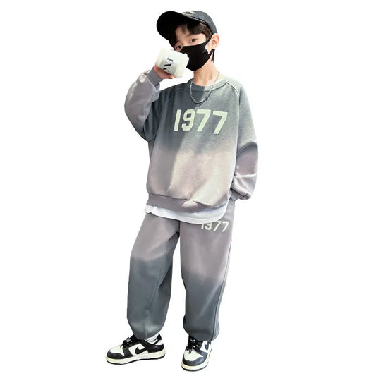 2025 Fashion Big Boys Sports Suits O Collar Gradient Clothing Set Teenage Spring Autumn Tracksuit Kids Sportswear 5-14 Years Old