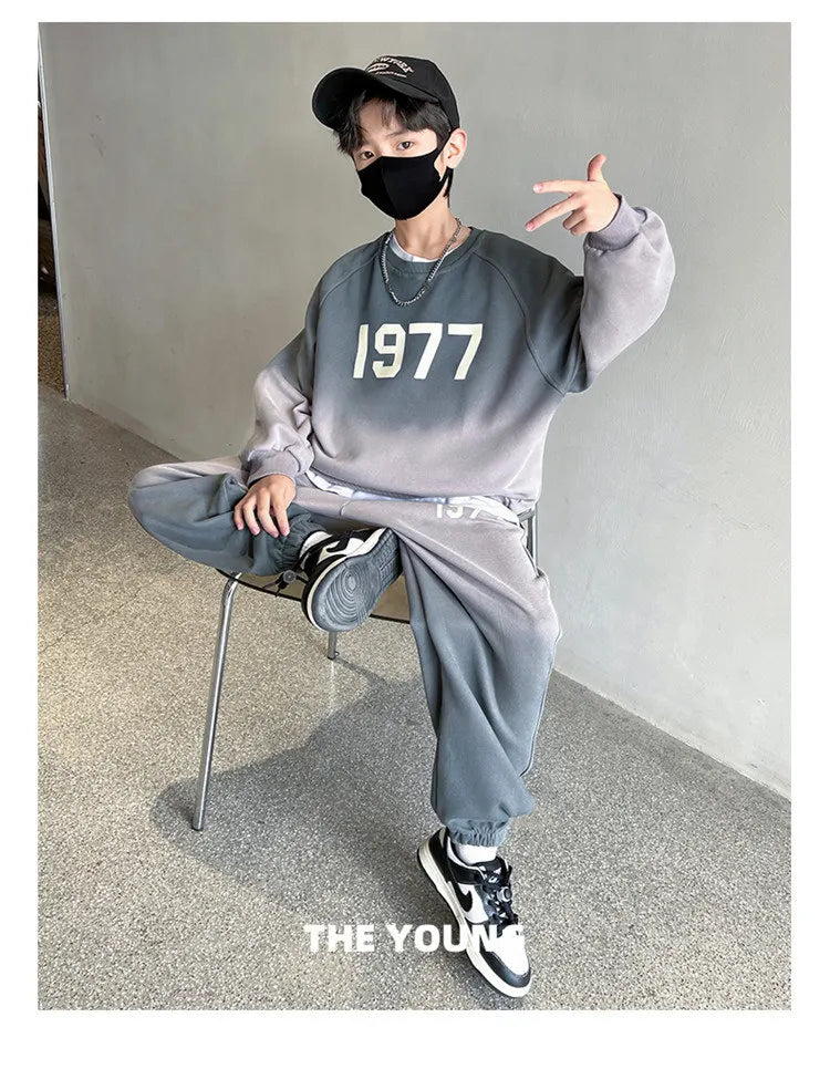 2025 Fashion Big Boys Sports Suits O Collar Gradient Clothing Set Teenage Spring Autumn Tracksuit Kids Sportswear 5-14 Years Old