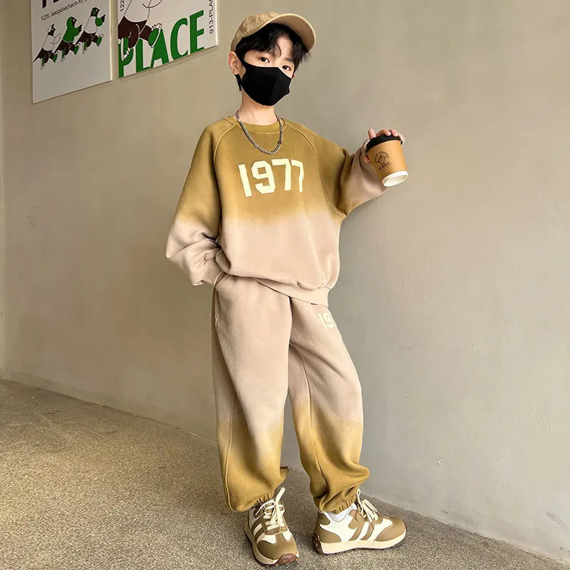 2025 Fashion Big Boys Sports Suits O Collar Gradient Clothing Set Teenage Spring Autumn Tracksuit Kids Sportswear 5-14 Years Old