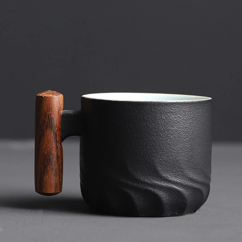 YWDL-Tasse à café expresso rétro en céramique avec poignée en bois, tasse à eau de bureau, tasse à thé, tasse à café faite à la main