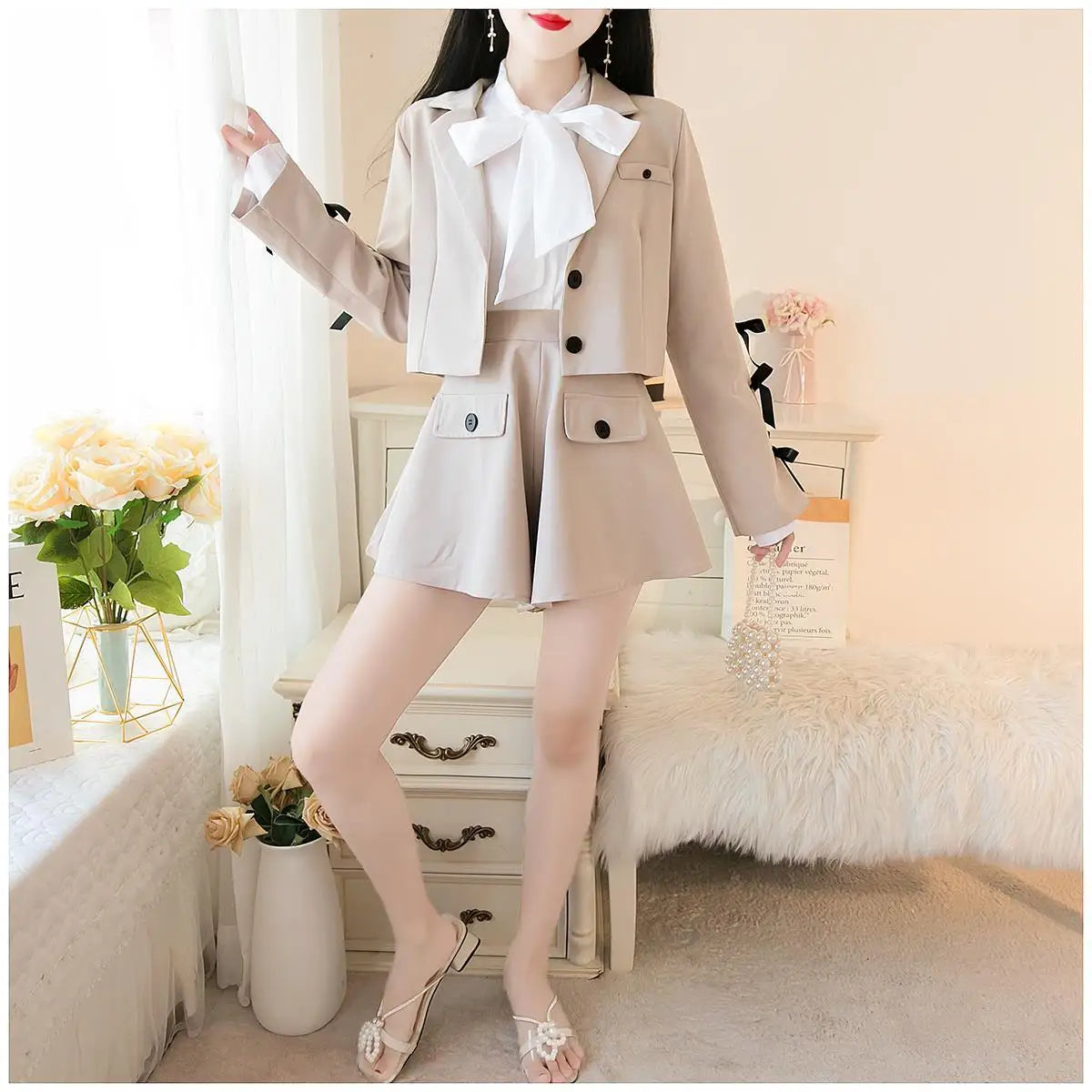 2025 autumn new Korean style small fragrance trend fashion lady small suit small suit jacket + short skirt three-piece female