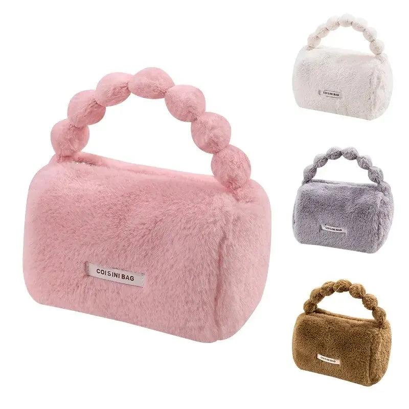 Sac de maquillage fourre-tout en peluche pour femmes, sac à main de toilette cosmétique de voyage, sacs de maquillage portables pour filles, pocommuniste de stockage, mode mignonne