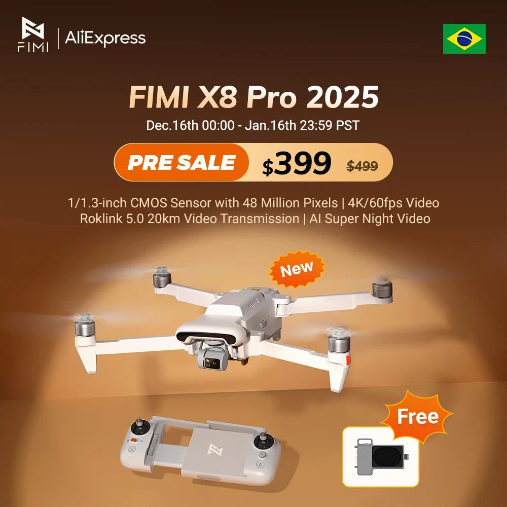 FIMI MINI 3-Nouveau Drone 4K 60fps, 9km d'Autonomie, Cardan 3 Axes, 249g, Design Ultraléger, AI, Vidéo Super Nuit, Suivi Intelligent, Mini Pro