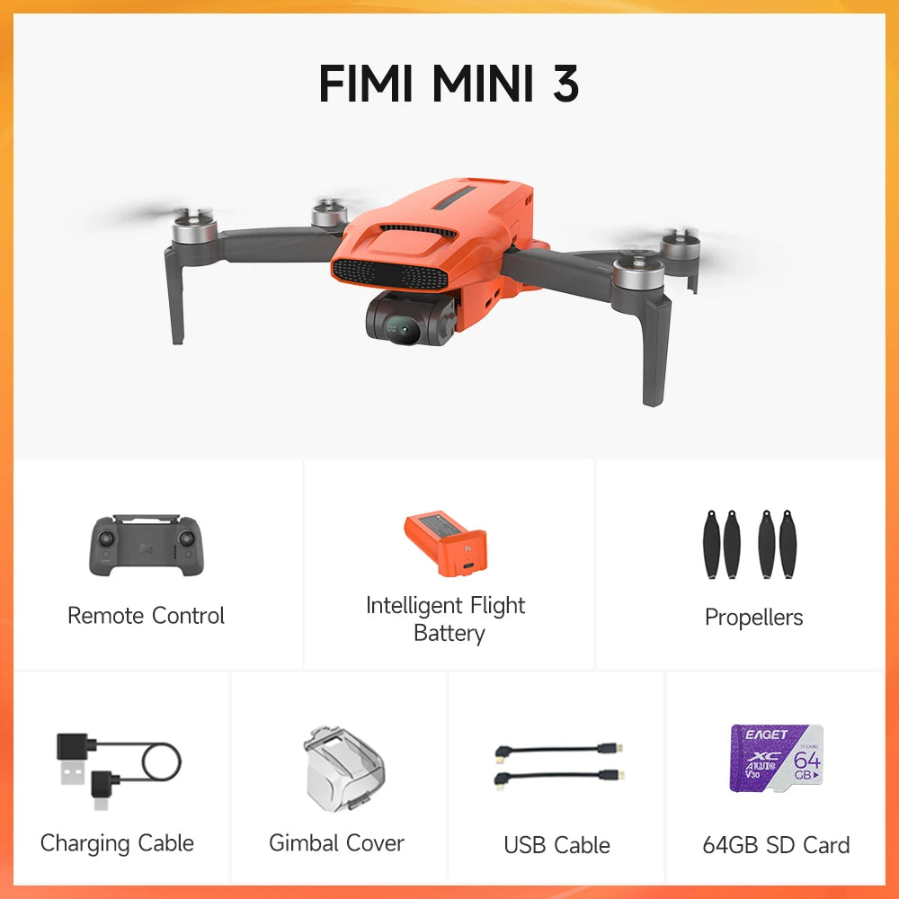 FIMI MINI 3-Nouveau Drone 4K 60fps, 9km d'Autonomie, Cardan 3 Axes, 249g, Design Ultraléger, AI, Vidéo Super Nuit, Suivi Intelligent, Mini Pro