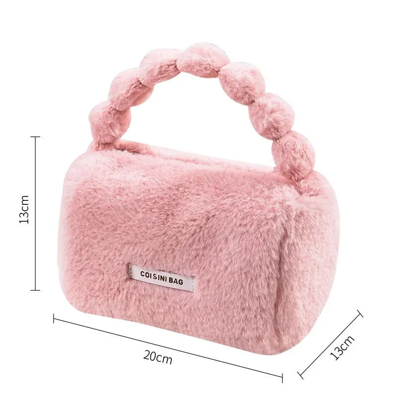 Sac de maquillage fourre-tout en peluche pour femmes, sac à main de toilette cosmétique de voyage, sacs de maquillage portables pour filles, pocommuniste de stockage, mode mignonne