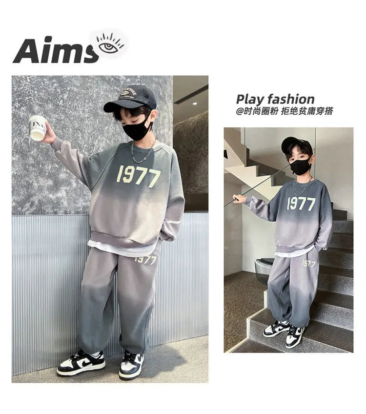 2025 Fashion Big Boys Sports Suits O Collar Gradient Clothing Set Teenage Spring Autumn Tracksuit Kids Sportswear 5-14 Years Old