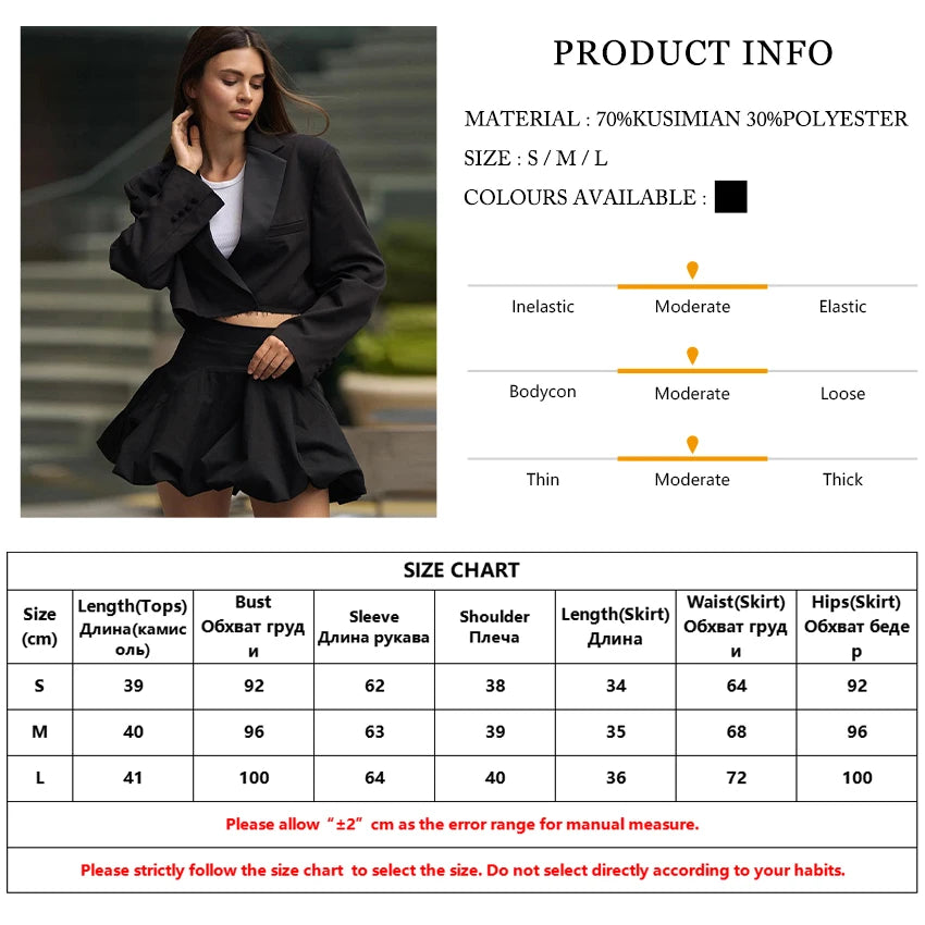 Clacive Fashion Loose Black 2 Piece Sets Women Outfit 2025 Elegant Long Sleeve Crop Top With High Waist Pleated Mini Skirt Set