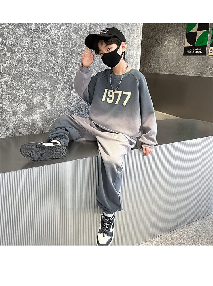 2025 Fashion Big Boys Sports Suits O Collar Gradient Clothing Set Teenage Spring Autumn Tracksuit Kids Sportswear 5-14 Years Old