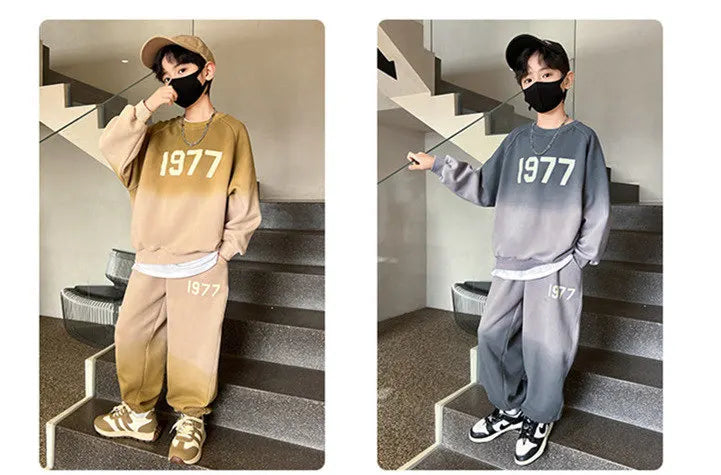 2025 Fashion Big Boys Sports Suits O Collar Gradient Clothing Set Teenage Spring Autumn Tracksuit Kids Sportswear 5-14 Years Old