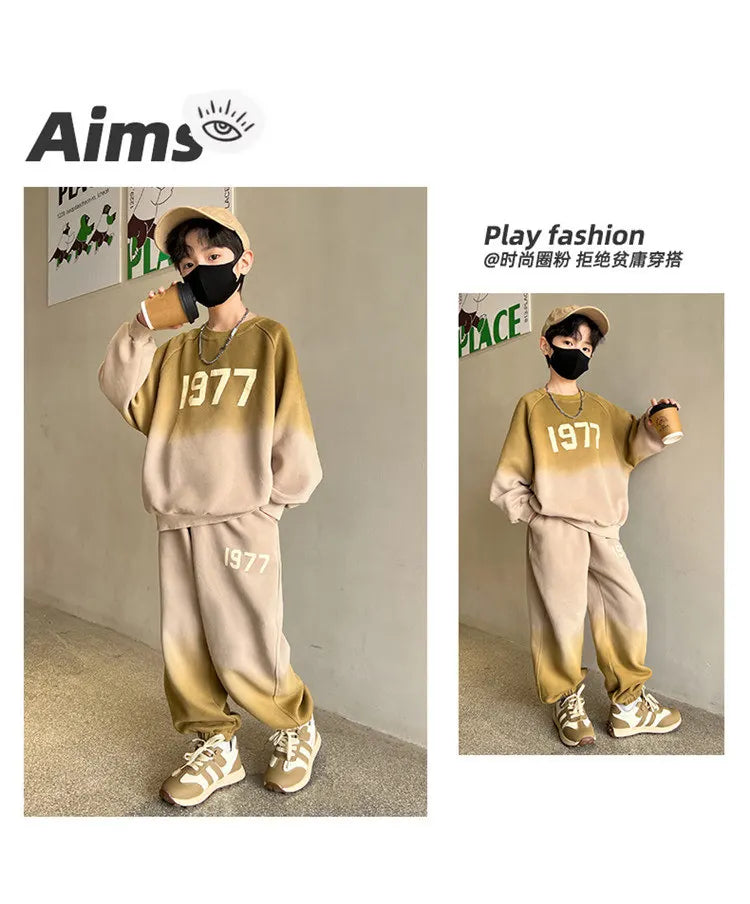 2025 Fashion Big Boys Sports Suits O Collar Gradient Clothing Set Teenage Spring Autumn Tracksuit Kids Sportswear 5-14 Years Old