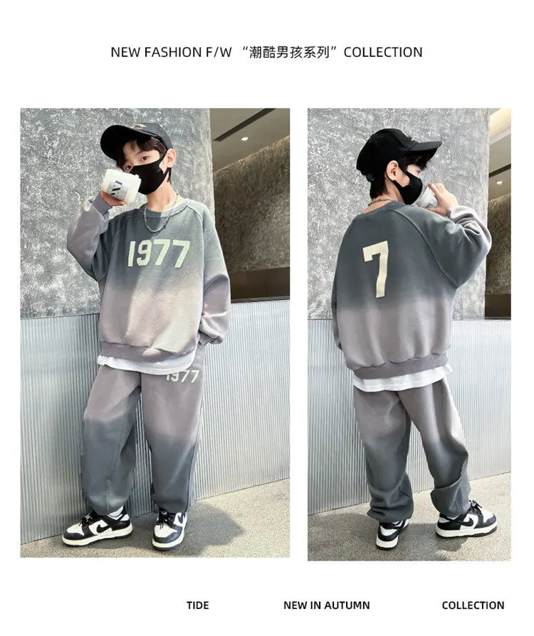 2025 Fashion Big Boys Sports Suits O Collar Gradient Clothing Set Teenage Spring Autumn Tracksuit Kids Sportswear 5-14 Years Old