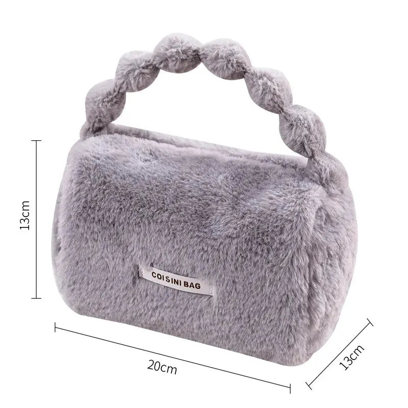 Sac de maquillage fourre-tout en peluche pour femmes, sac à main de toilette cosmétique de voyage, sacs de maquillage portables pour filles, pocommuniste de stockage, mode mignonne