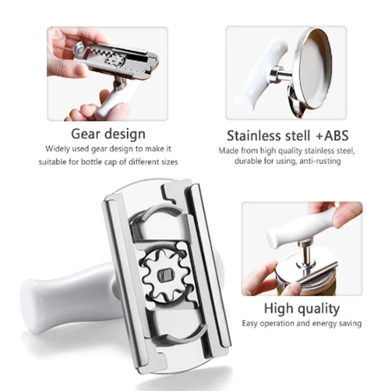 Can Opener Tools Cap Lid Easy Gadget Manual Can Jar Opener Adjustable Stainless Steel Lids off Bottle Twist 1-3.7 Inches Kitchen