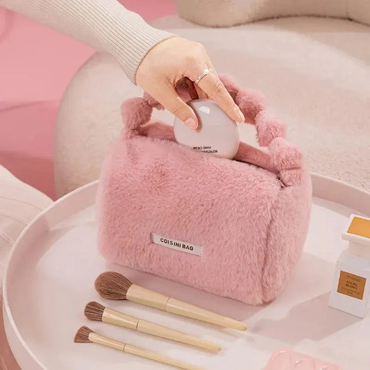 Sac de maquillage fourre-tout en peluche pour femmes, sac à main de toilette cosmétique de voyage, sacs de maquillage portables pour filles, pocommuniste de stockage, mode mignonne