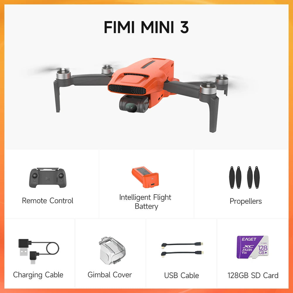 FIMI MINI 3-Nouveau Drone 4K 60fps, 9km d'Autonomie, Cardan 3 Axes, 249g, Design Ultraléger, AI, Vidéo Super Nuit, Suivi Intelligent, Mini Pro