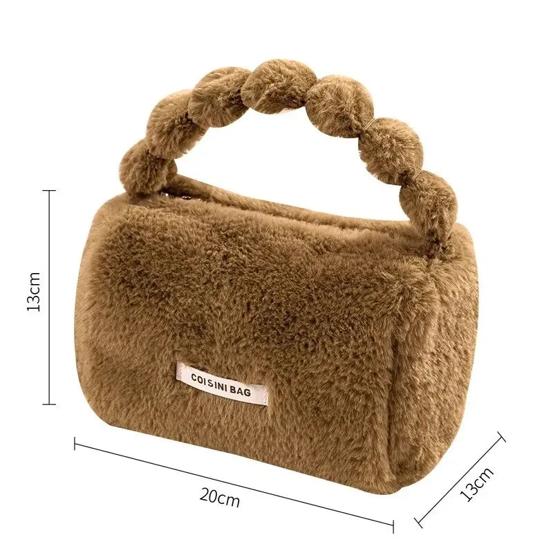 Sac de maquillage fourre-tout en peluche pour femmes, sac à main de toilette cosmétique de voyage, sacs de maquillage portables pour filles, pocommuniste de stockage, mode mignonne