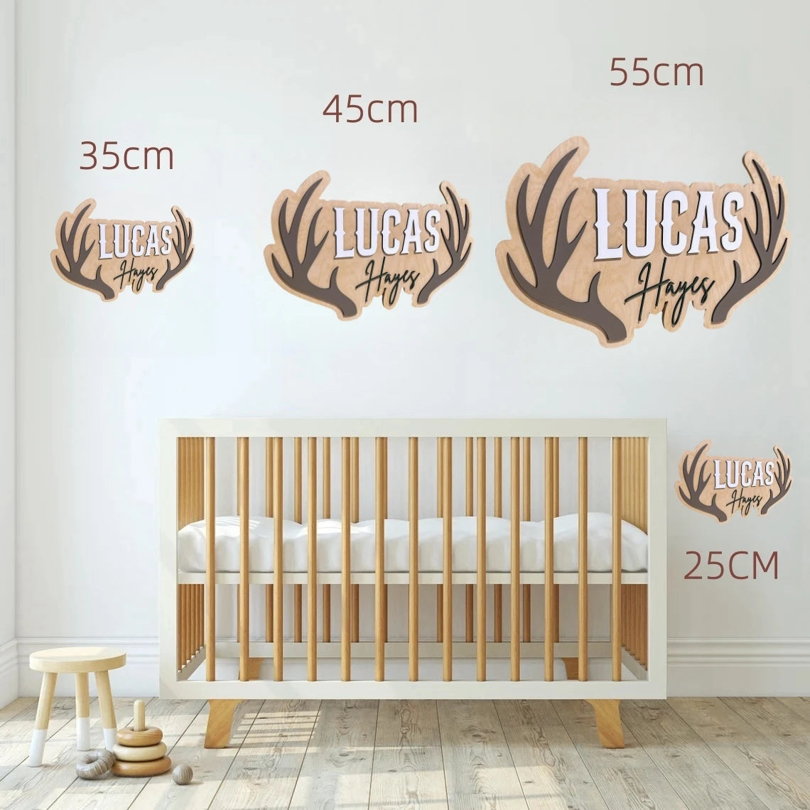 Panneau de Nom en Bois de Cerf Personnalisé, Décor de ixPréChristophe, pour Chambre d'Enfant, Plaque en Bois, Art Mural pour Pépinière