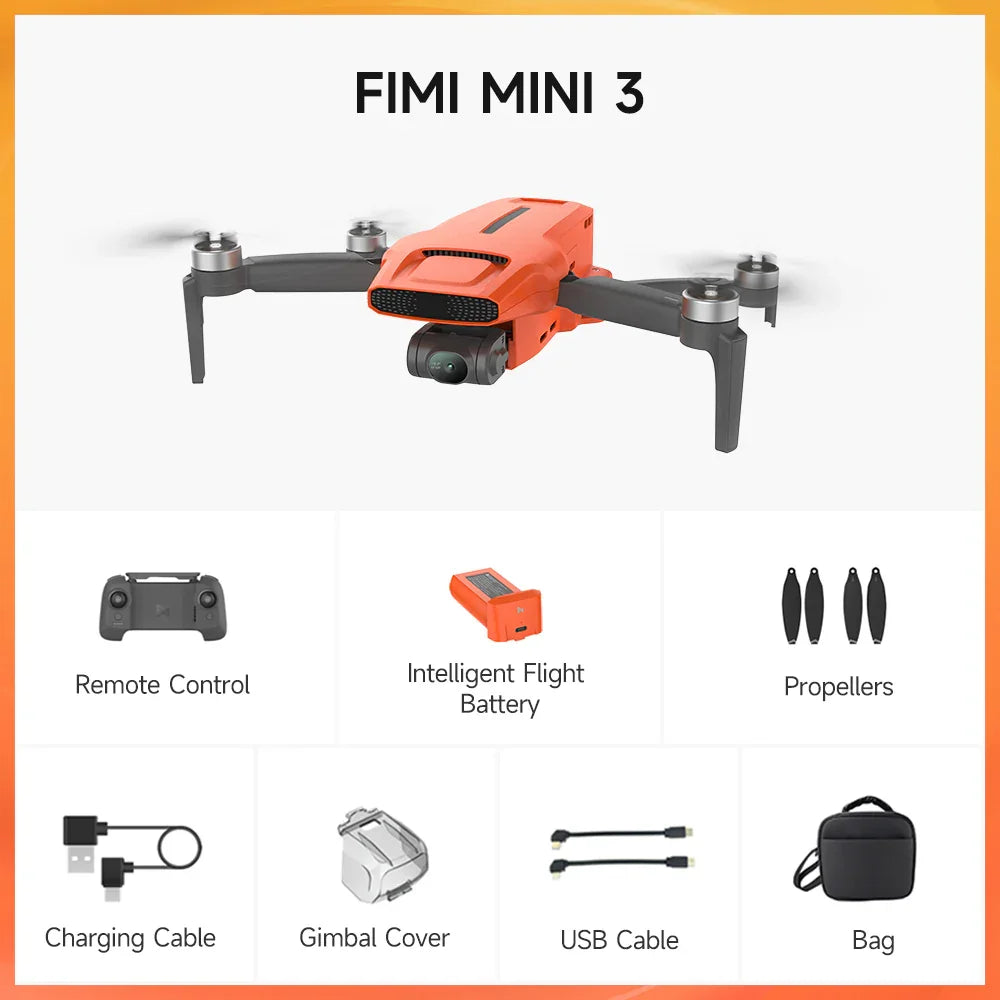 FIMI MINI 3-Nouveau Drone 4K 60fps, 9km d'Autonomie, Cardan 3 Axes, 249g, Design Ultraléger, AI, Vidéo Super Nuit, Suivi Intelligent, Mini Pro