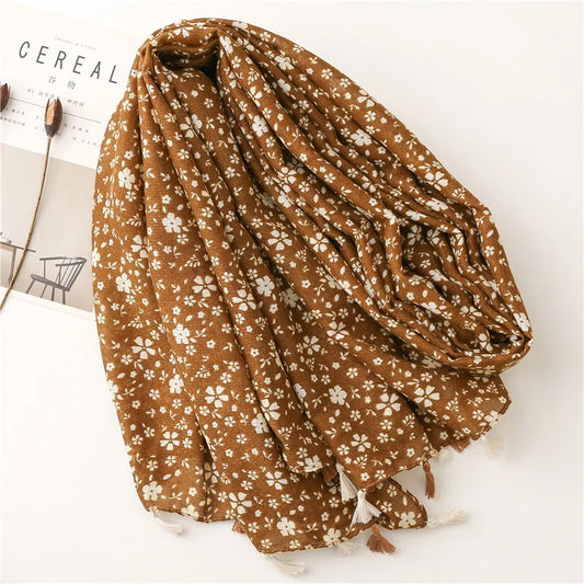 2025 Luxury brand scarf woman Korean fashion long beige coffee print neck scarves woman hijabs elegant womens shawl